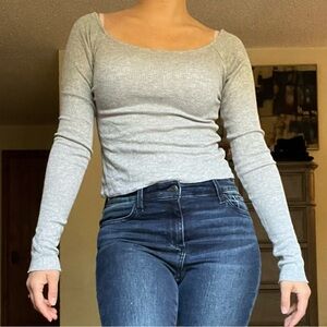 Brandy Melville Gray Textured Knit Long Sleeve Tee
